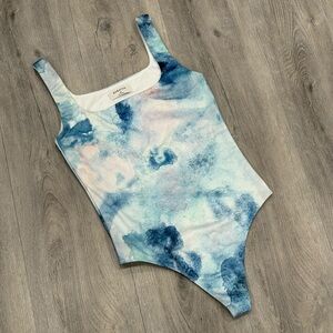 Babaton Casual Blue & White Watercolour Summer Beach Vacation One Piece Swimsuit